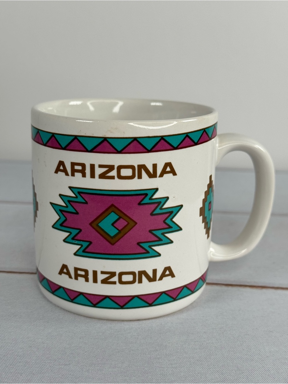 Vintage Arizona Souvenir Mug Southwestern Aztec Geometric Print